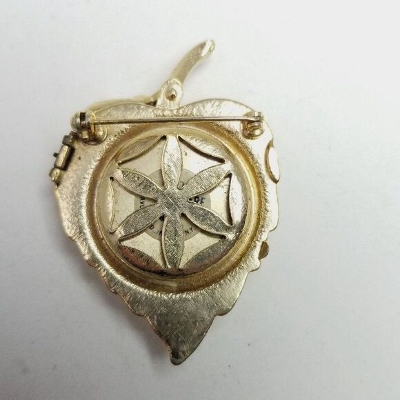 Vintage Avon Solid Perfume Brooch, Gold Tone Leaf with Hinged Locket Compartment - Picture 3 of 7